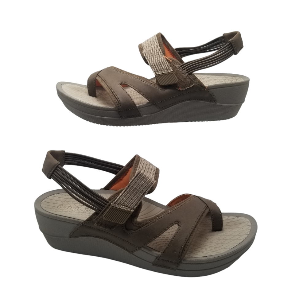 Baretraps Taupe Brinley Comfort Walking Thong Wedge Velcro Close Sandals Size 7